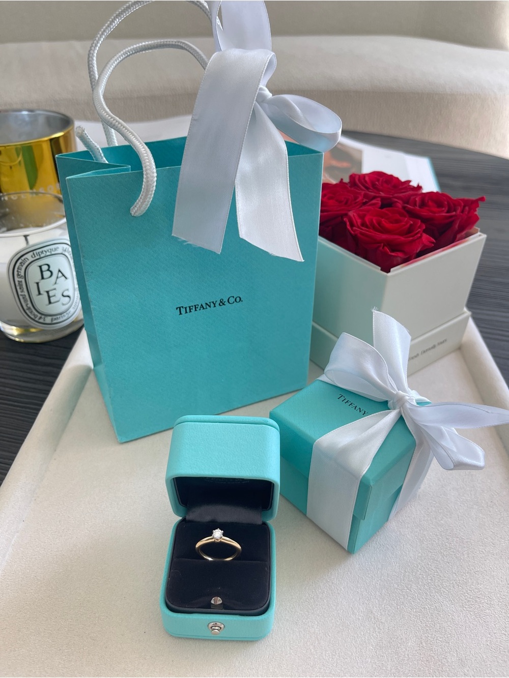 Tiffany & Co. Solitaire Yellow Gold Diamond Ring .18ct sz 4.5